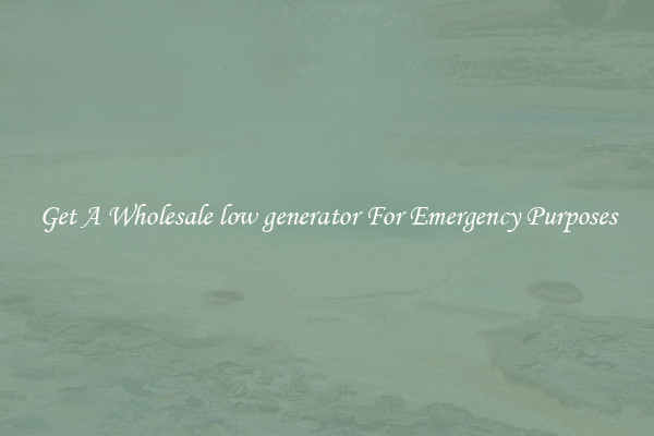 Get A Wholesale low generator For Emergency Purposes